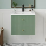 ENSHUI 24-Inch Modern Wall-Mounted Bathroom Vanity with 2 Drawers, Green